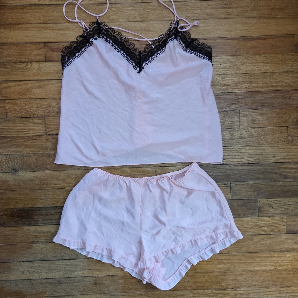 Pink Lace Trim Sleepwear Set